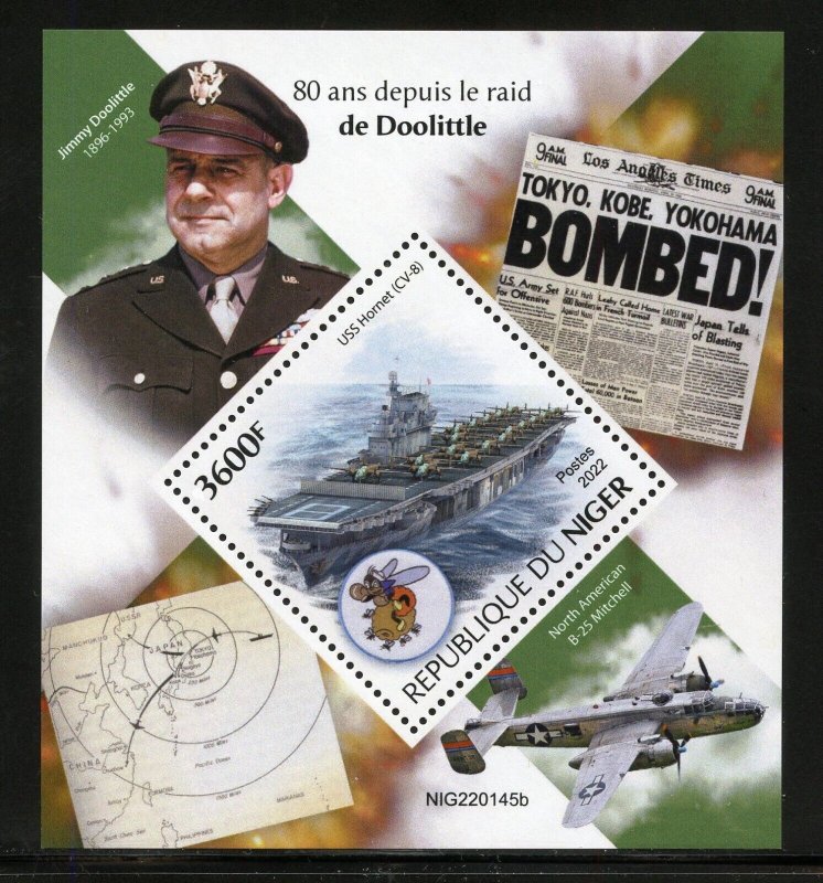 NIGER 80th ANNIVERSARY OF THE DOOLITTLE RAID SOUVENIR SHEET MINT NH