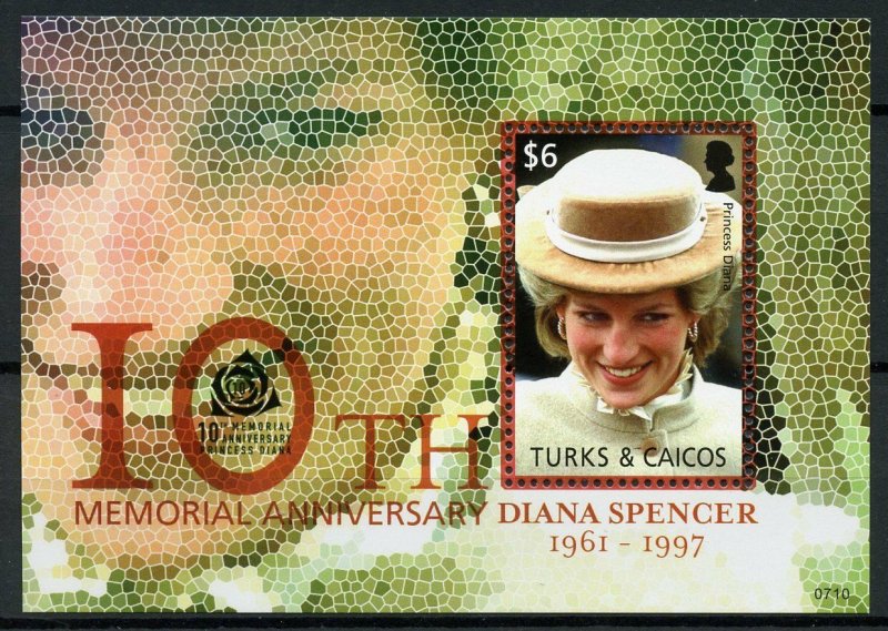 Turks & Caicos Royalty Stamps 2007 MNH Princess Diana 10th Memorial 1v S/S