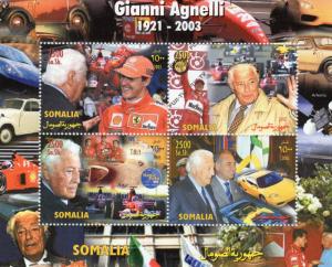 Somalia 2003 Gianni Agnelli/Fiat/ Schumacher/Formula 1/Space Sheetlet (4) MNH