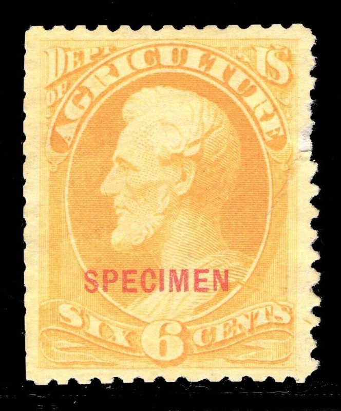 MOMEN: US STAMPS #O4S AGRICULTURE 6c OFFICIAL SPECIMEN CAT.  $400 LOT #80698*