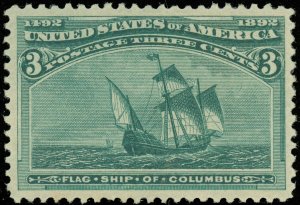 US Scott #232, Mint-XF/Superb-LH 3¢ Columbian! SOUND! SCV $140.00!