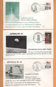 Set of 3 Apollo 8 covers ( Launch to Splashdown) 1968-12-21   Cape Canaveral, FL