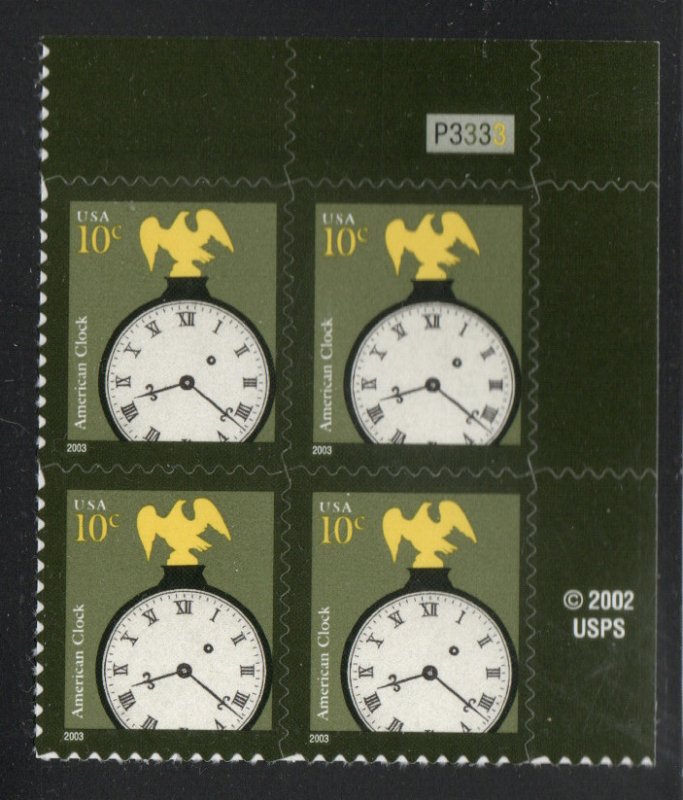 ALLY'S US Plate Block Scott #3757 10c American Clock [4] MNH F/VF [STK]