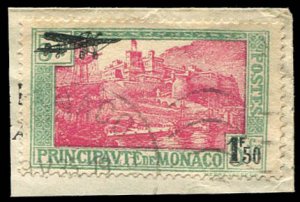 Monaco #C1 (YT PA1) Cat€32, 1933 1.50fr on 5fr, used on piece
