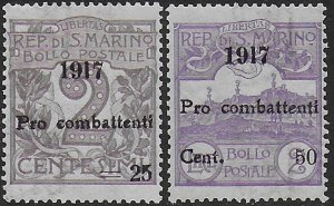 1917 San Marino Pro Combattenti 2v.bc MNH Sassone n. 51/52