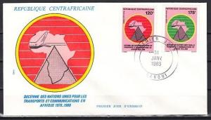 Central Africa, Scott cat. 574-575 only. Telecommunications. First Day Cover. ^