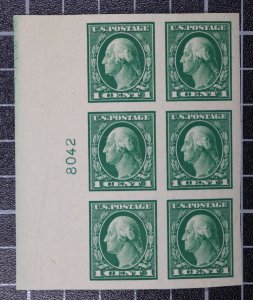 Scott 481 1 Cent Washington OG MH Plate Block Of 6 Left # 8042 SCV $30.00