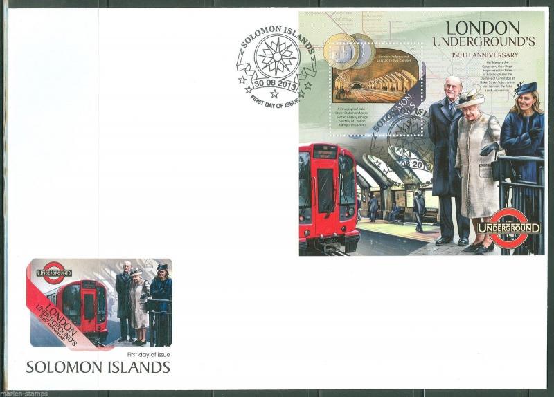 SOLOMON ISLANDS  2013 150th ANNIVERSARY LONDON UNDERGROUND QE II & KATE S/S FDC