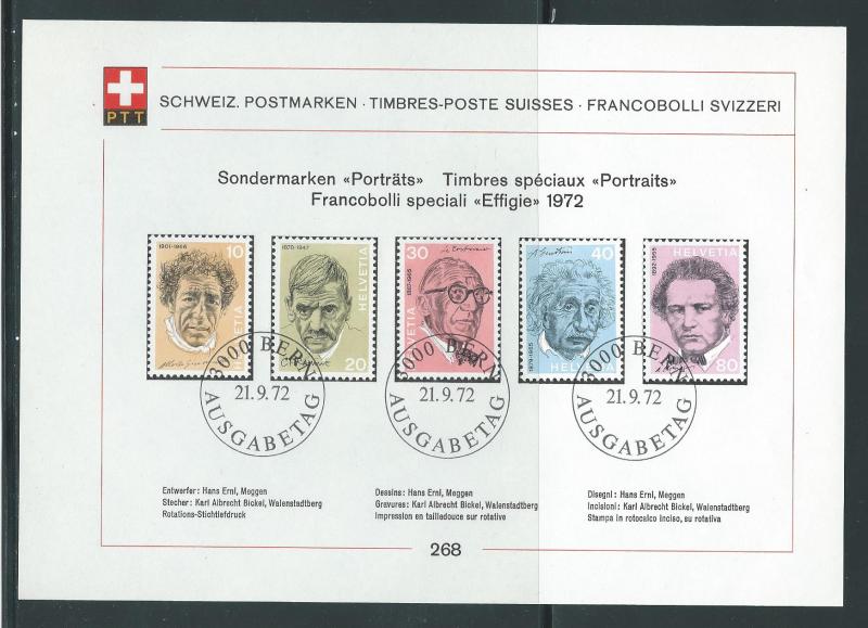 Switzerland 546-50 1972 Men PTT Collection Sheet FD