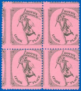 1882 BOYD'S CITY EXPRESS Local Stamps, Scott #20L56 Misperfed Block/4, Perf 12