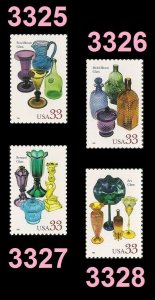 US 3325-3328 American Glass 33c set (4 stamps) MNH 1999