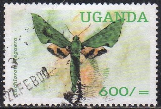 Uganda 1630 - Used - 600sh Verdant Hawk Moth (2000) (cv $1.25)