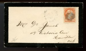 ?WAUBAUSHENE, Ont. 1881, mourning cover, cork cxl, 3c Small Queen cover Canada