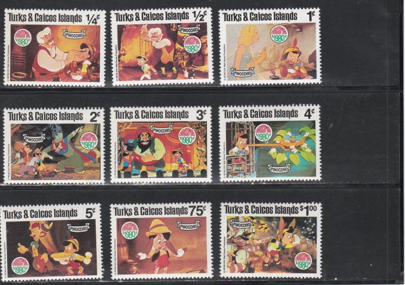 Turks & Caicos # 442-50, 451, Disney - Pinocchio, Mint NH, 1/2 Cat.