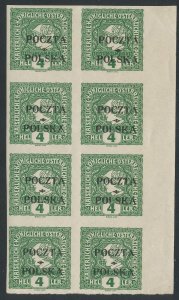 Poland Scott# P2 MNH VF Block of 8 - 1919 Krakow Overprints - Signed Domar