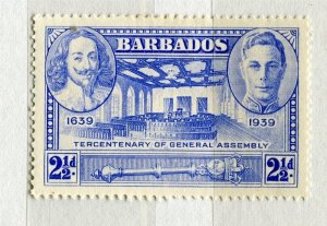 BARBADOS; 1939 early GVI Anniversary issue Mint hinged 2.5d. value