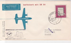 DDR 1958 1st Flight Karl-Marx-Stadt-Dresden Lufthansa Slogan Stamps CoverRf26608
