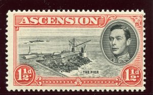 Ascension 1938 KGVI 1½d black & vermilion (p13½) superb MNH. SG 40. Sc 42.