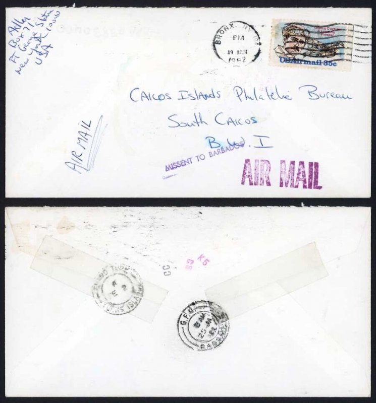 Turks and Caicos 1982 Cover Missent to Barbados