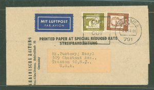 Germany  Newspaper wrapper to US via Airmail, odd rate