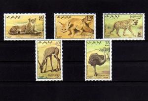 SAHARA - 1990 - CHEETAH - OSTRICH - GAZELLE - HYENA - FENNEC FOX - 5 X MNH SET!