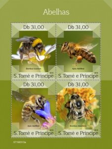 St Thomas - 2019 Bees on Stamps - 4 Stamp Sheet - ST190313a