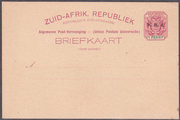 TRANSVAAL 1d postcard overprinted V.R.I. unused..............................721