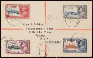 ST. KITTS-NEVIS 1936 Registered cover KGV Silver Jubilee set. To Australia.