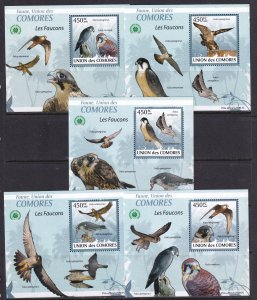 Comores 2009 Birds Eagles 5 S/Sheets Deluxe Edition MNH