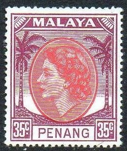 Penang 1955 35c rose-red and brown-purple MH