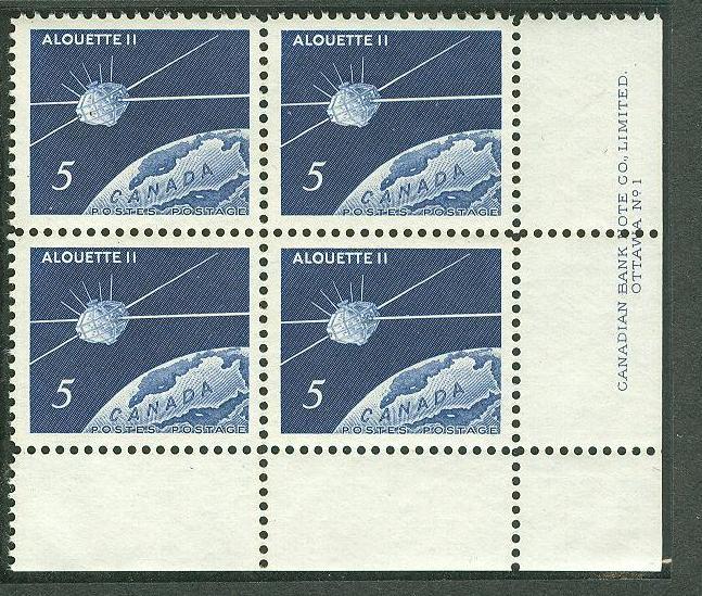 Canada # 445 Alouette II Plate Block/4  - LR  (1) Mint NH