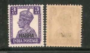 India Nabha State 3As KG VI Postage Stamp SG 112 / Sc 107 Cat£7 MNH