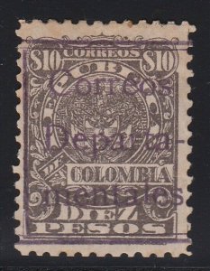 Colombia 1909 10p Dark Brown Departmental M Mint. Scott L8