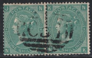GB USED ABROAD NICARAGUA QV SG.101 1s Plate 4 PAIR *C57* Greytown {RPS Cert}SS25