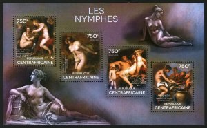 Central Africa MNH S/S The Nymphs Art Paintings 2014 4 Stamps