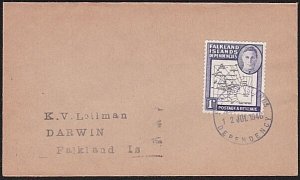 FALKLAND Is DEPS 1946 GVI 1d Map on cover South Georgia cds................B2937