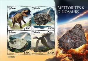 LIBERIA- 2023 - Dinosaurs - Perf 4v Sheet - Mint Never Hinged