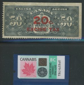 Canada - 2 excise stamps - RC802 & BC Cannabis stamp