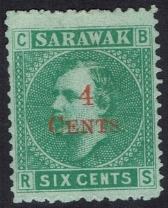 SARAWAK 1899 RAJA BROOKE 4 CENTS ON 6C NO GUM