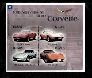 Uganda 2003 - Corvette Cars - Sheet of 4 Stamps - Scott #1818 - MNH