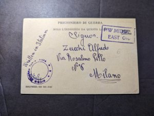 1942 Middle East Prisoner of War POW Postcard Cover to Milan Italy