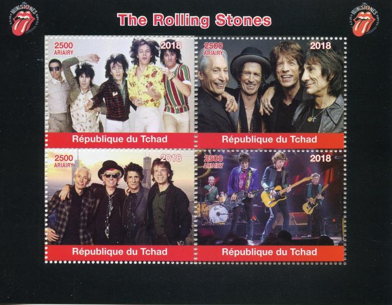 Rolling Stones Stamps Chad 2018 MNH Music Mick Jagger Keith Richards 4v M/S