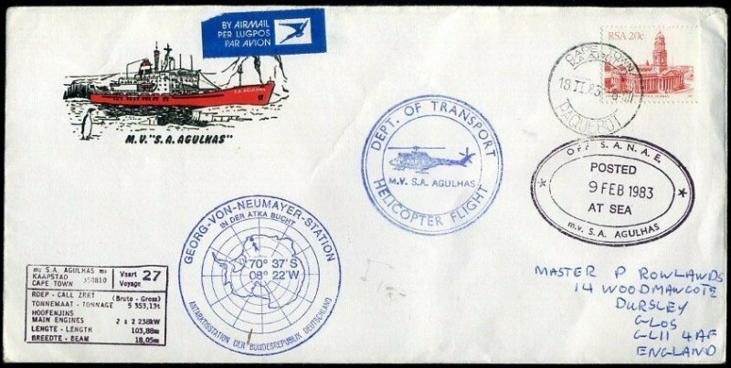 1983 Helicopter Flight Illustrated Cape Town Paquebot S.A. Agulnas