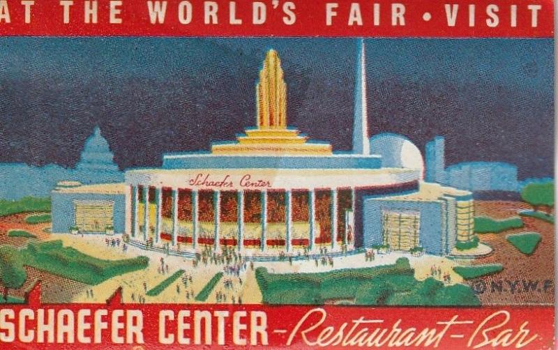 Great Schaefer Center Bar, World Fair, New York US Poster Stamp. 1939. 71x46mm