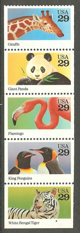 USA Sc# 2705-2709, #2709a 29c Wild Animals Pane of 5 (1992) MNH