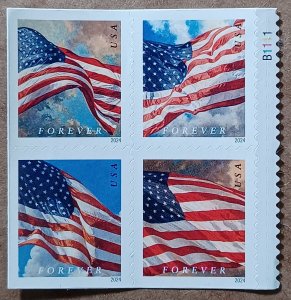 US #5871-5874 (68c) American Flag BCA booklet MNH block of 4 plate #B1111 (2024)