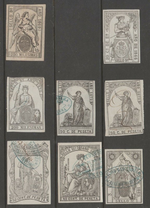 SPAIN & Col Revenue fiscal stamp 9-9 some are scarce FOUR SCANS