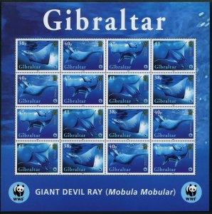 Gibraltar 1037 ad sheet,MNH. WWF-2006.Giant devil ray.