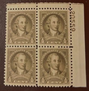 Scott #704 Plate block VF MNH