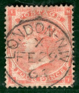 GB QV SG.82 4d Pale Red (Hairlines, Plate 4) Superb London 1864 CDS Used GRED69